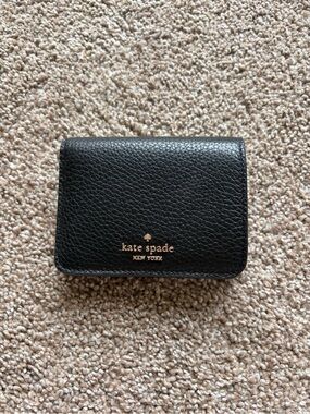 kate spade black pebbled leather compact lena small bifold wallet